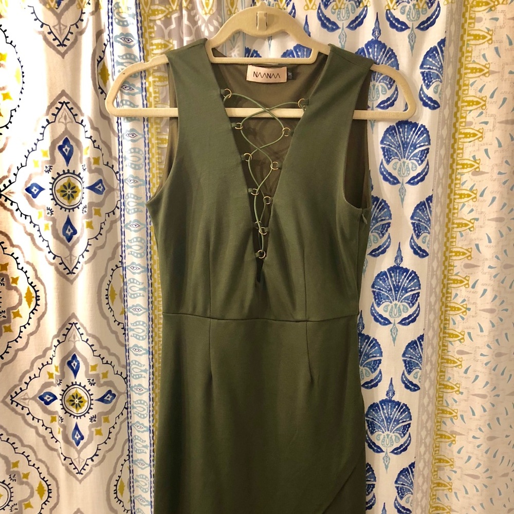 LF Lace Up Dress with Asymmetrical Hem - Picture 4 of 7